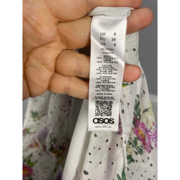 ASOS, Size 8, White Floral Dress, High-Low, Statement, Open Back, Lightweight - Picture 6 of 8